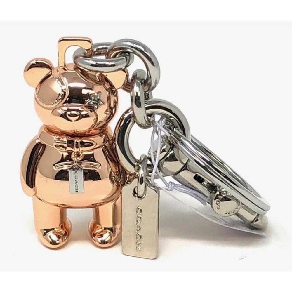 🐻 NEW Coach Rose Gold 3D BEAR Bag Charm / Keychain